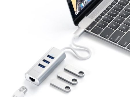 Satechi 2-in-1 USB-C Hub   Ethernet Port + 3 x USB 3.0 - Silver (DEMO) Sale