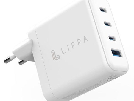 Lippa Vægoplader PD 100W GaN m. 3 x USB-C & 1 x USB-A - Hvid Online Hot Sale