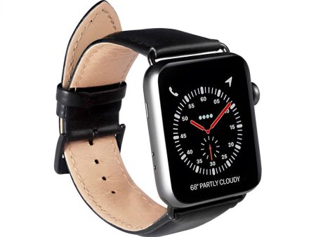 Apple Watch (38 40 SE 41 42mm) GEAR Buffalo Ægte Læder Rem - Sort Discount