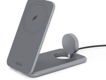 Epico Mag+ Charging Stand - 3-i-1 Trådløs Oplader - MagSafe Kompatibel - Space Grey Supply