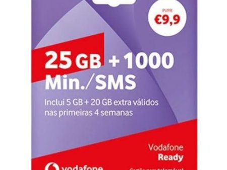 Pack Cartão Vodafone Ready 25GB + 1000 Minutos   SMS - 2024 Online now